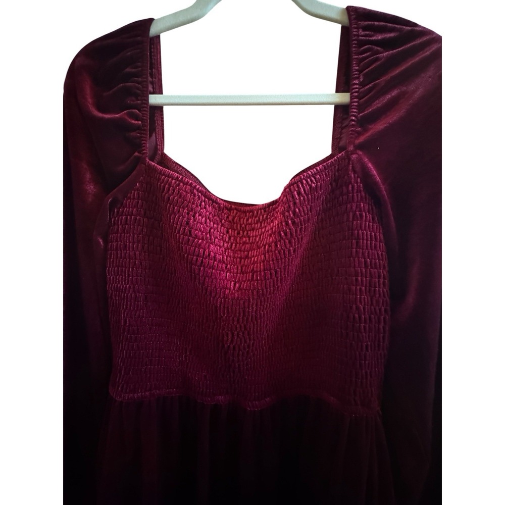 NWT Cupshe Sweet Sangria Red Velvet Mini Dress Size Large Smocked Bodice Holiday - Picture 3 of 14